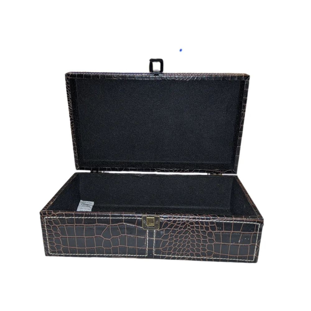Elegant Dark Brown Crocodile Pattern Storage Box